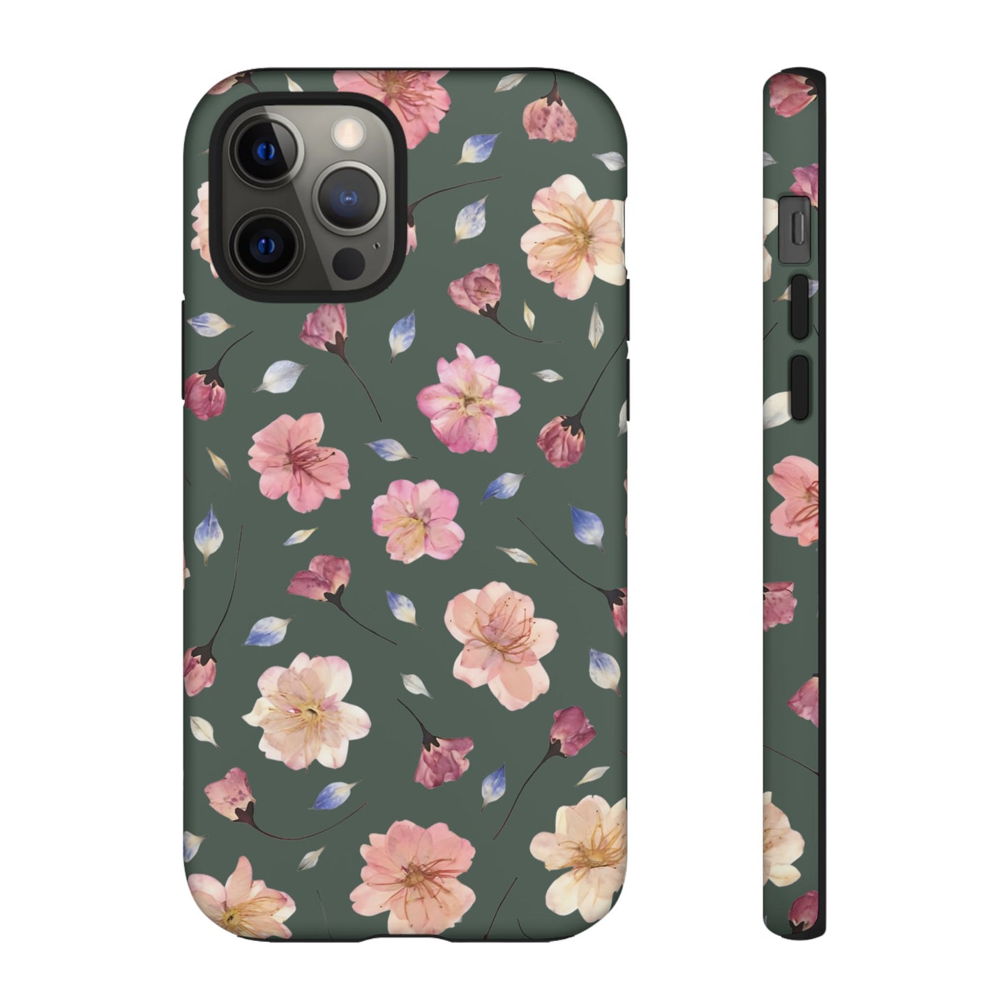Coque Téléphone Samsung, iPhone & Google Pixel Renforcée Mate – Design Floral Fleurs de Cerisier sur Fond Verte Minéral | Protection Antichoc | Idée Cadeau Femme