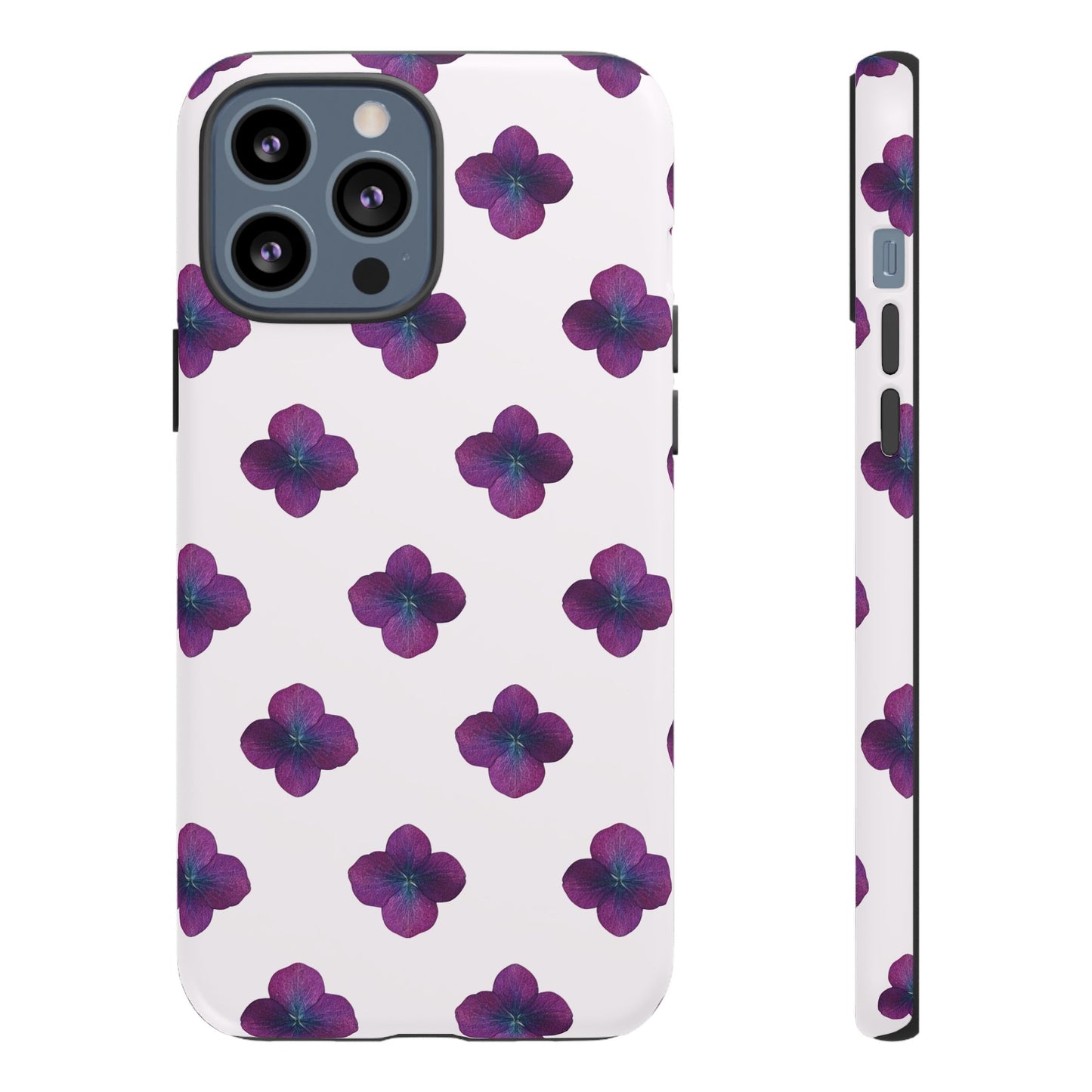 Coque Téléphone Samsung, iPhone & Google Pixel Renforcée Mate – Design Floral Epuré Fleurs de Hortensia sur Fond Blanc Perlé | Protection Antichoc | Idée Cadeau Anniversaire