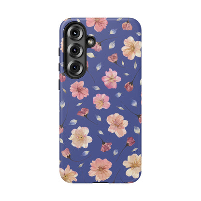 Coque Téléphone Samsung, iPhone & Google Pixel Renforcée Mate – Design Floral Fleurs de Cerisier sur Fond Bleu Encre | Protection Antichoc | Idée Cadeau Pour Elle