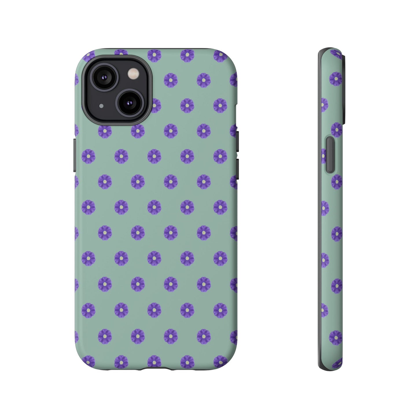 Coque Téléphone Samsung, iPhone & Google Pixel Renforcée Mate – Design Floral Epuré Fleurs de Primevère sur Fond Vert Eucalyptus | Protection Antichoc | Idée Cadeau Anniverssaire