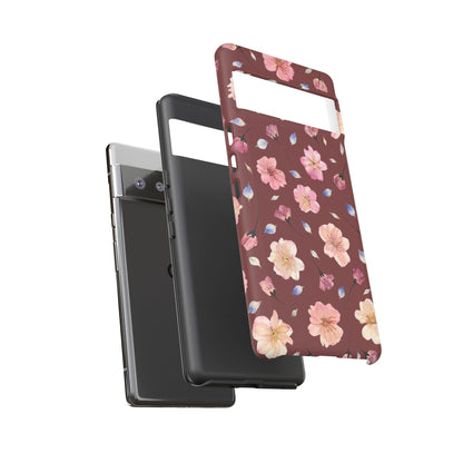 Coque Téléphone Samsung, iPhone & Google Pixel Renforcée Mate – Design Floral Fleurs de Cerisier sur Fond Bordeaux | Protection Antichoc | Idée Cadeau Pour Elle