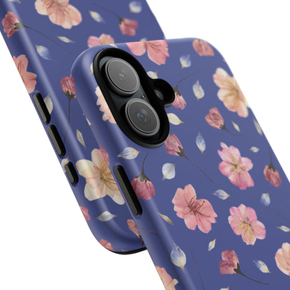 Coque Téléphone Samsung, iPhone & Google Pixel Renforcée Mate – Design Floral Fleurs de Cerisier sur Fond Bleu Encre | Protection Antichoc | Idée Cadeau Pour Elle