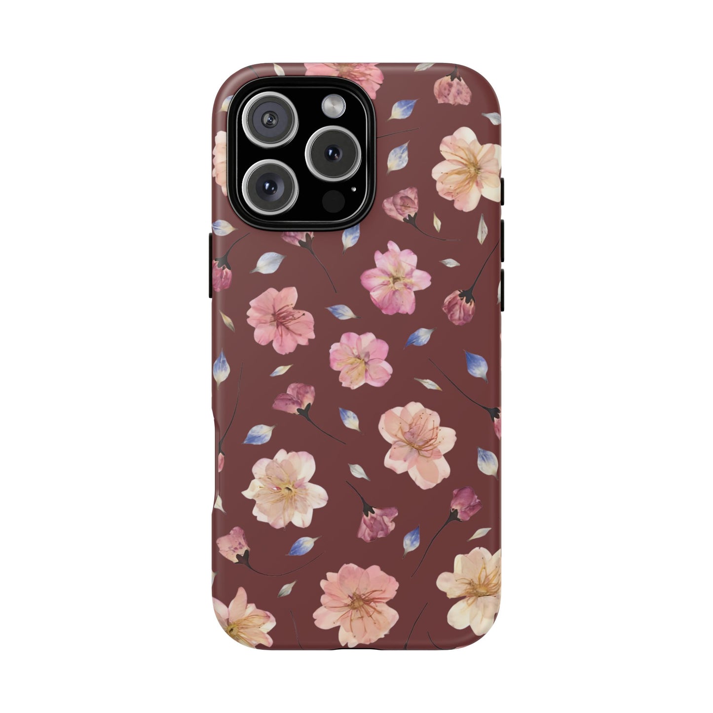 Coque Téléphone Samsung, iPhone & Google Pixel Renforcée Mate – Design Floral Fleurs de Cerisier sur Fond Bordeaux | Protection Antichoc | Idée Cadeau Pour Elle