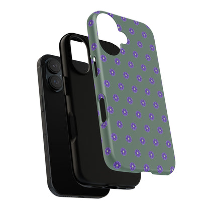 Coque Téléphone Samsung, iPhone & Google Pixel Renforcée Mate – Design Floral Epuré Fleurs de Primevère sur Fond Vert Minéral | Protection Antichoc | Idée Cadeau Femme