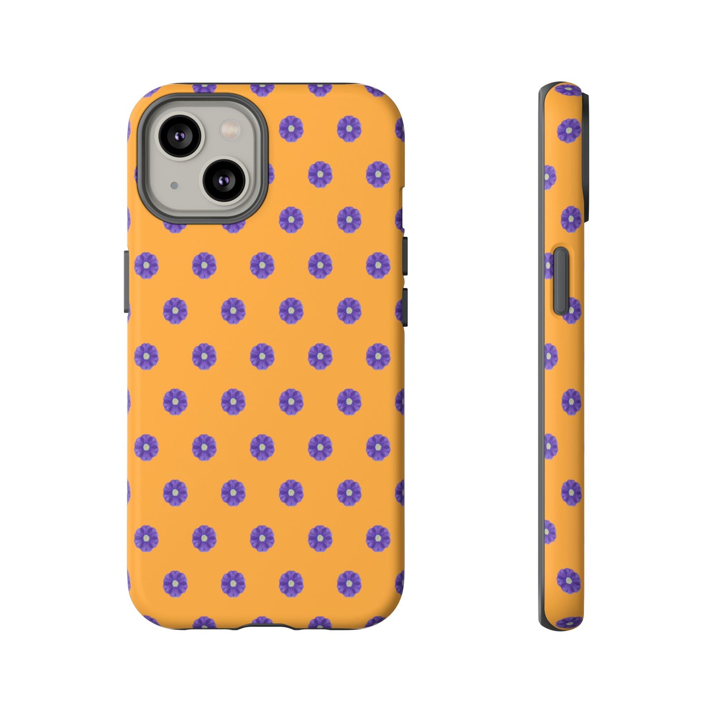 Coque Téléphone Samsung, iPhone & Google Pixel Renforcée Mate – Design Botanique Epuré Fleurs de Primevère sur Fond Ambre | Protection Antichoc | Idée Cadeau Femme