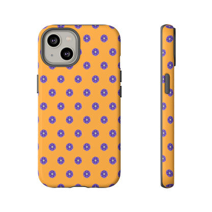 Coque Téléphone Samsung, iPhone & Google Pixel Renforcée Mate – Design Botanique Epuré Fleurs de Primevère sur Fond Ambre | Protection Antichoc | Idée Cadeau Femme