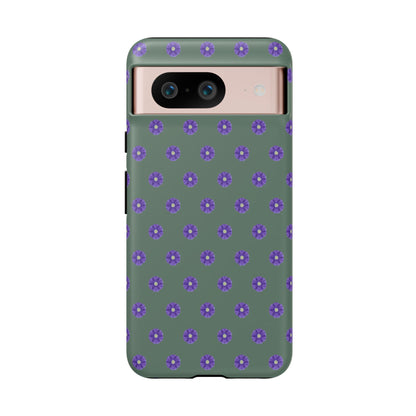 Coque Téléphone Samsung, iPhone & Google Pixel Renforcée Mate – Design Floral Epuré Fleurs de Primevère sur Fond Vert Minéral | Protection Antichoc | Idée Cadeau Femme