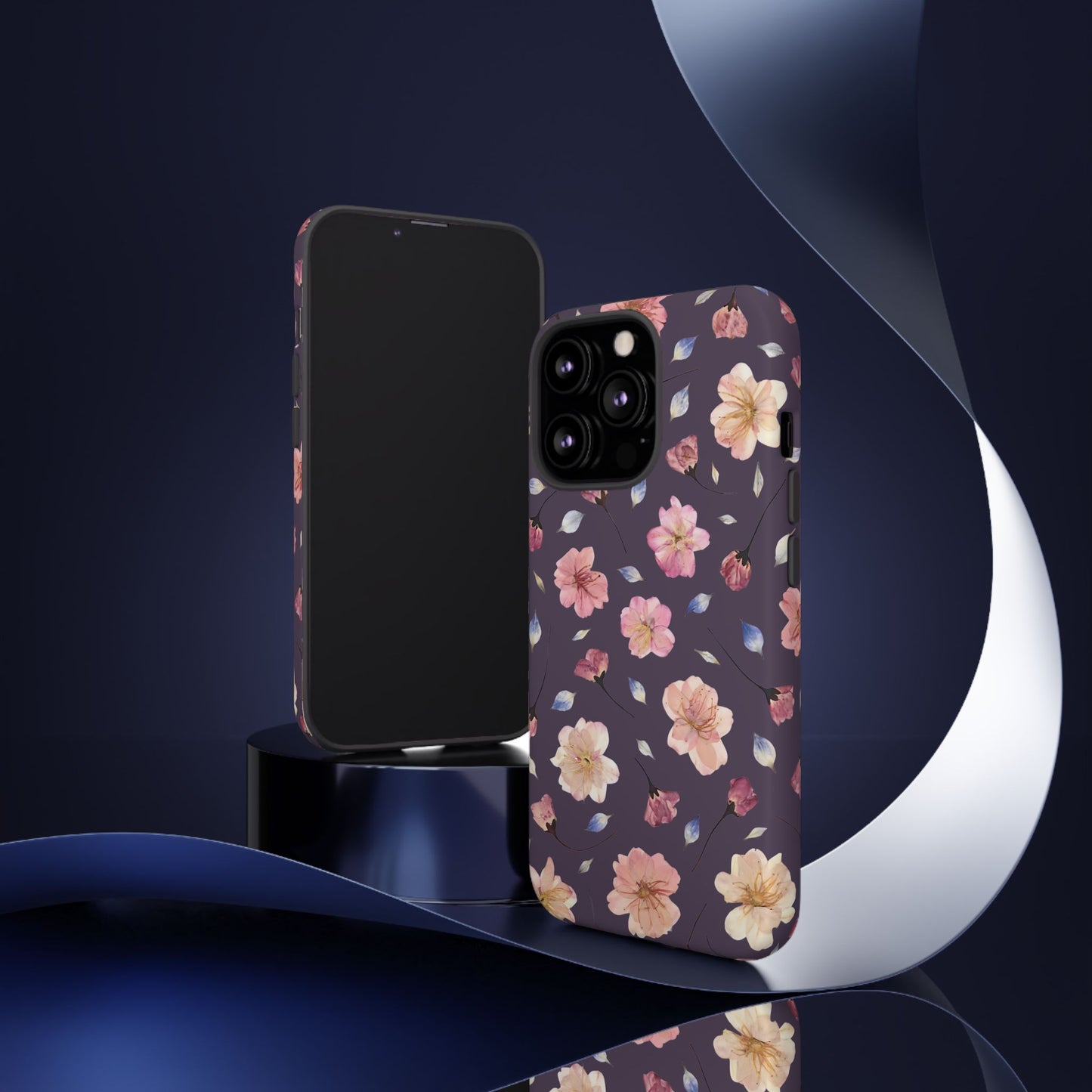 Coque Téléphone Samsung, iPhone & Google Pixel Renforcée Mate – Design Floral Fleurs de Cerisier sur Fond Couleur Prune | Protection Antichoc | Idée Cadeau Femme