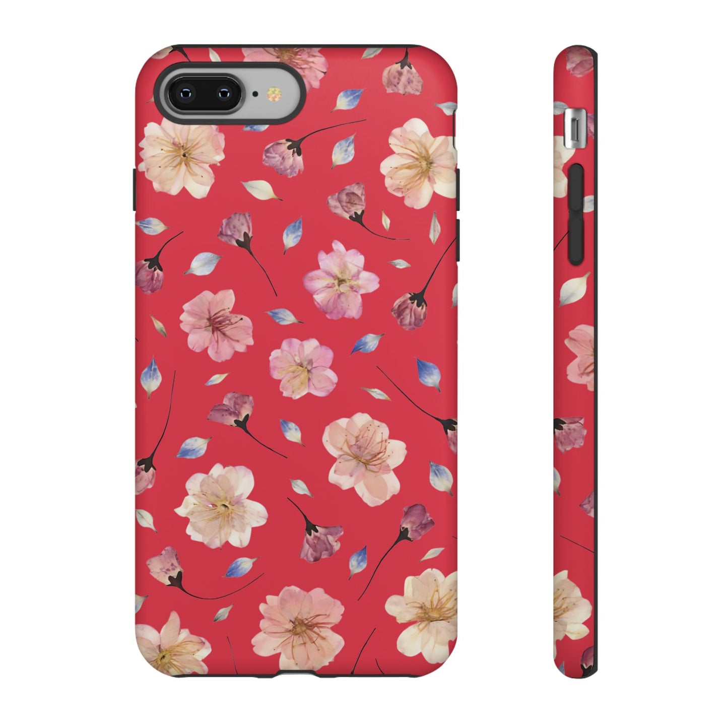 Coque Téléphone Samsung, iPhone & Google Pixel Renforcée Mate – Design Floral Fleurs de Cerisier sur Fond Rouge Féminin | Protection Antichoc | Idée Cadeau Femme