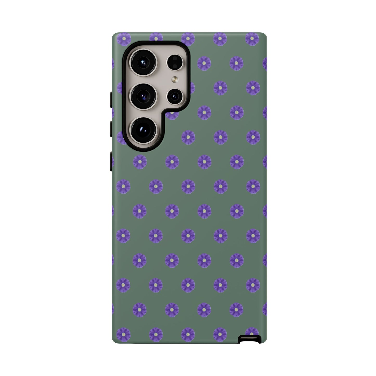 Coque Téléphone Samsung, iPhone & Google Pixel Renforcée Mate – Design Floral Epuré Fleurs de Primevère sur Fond Vert Minéral | Protection Antichoc | Idée Cadeau Femme