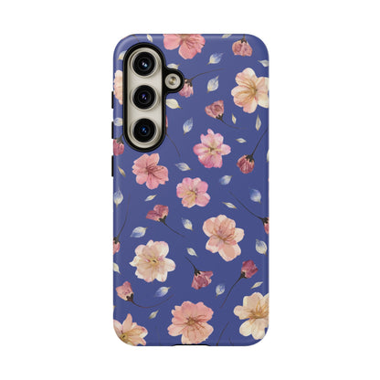 Coque Téléphone Samsung, iPhone & Google Pixel Renforcée Mate – Design Floral Fleurs de Cerisier sur Fond Bleu Encre | Protection Antichoc | Idée Cadeau Pour Elle