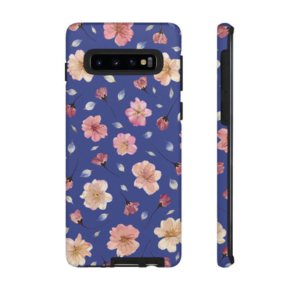 Coque Téléphone Samsung, iPhone & Google Pixel Renforcée Mate – Design Floral Fleurs de Cerisier sur Fond Bleu Encre | Protection Antichoc | Idée Cadeau Pour Elle