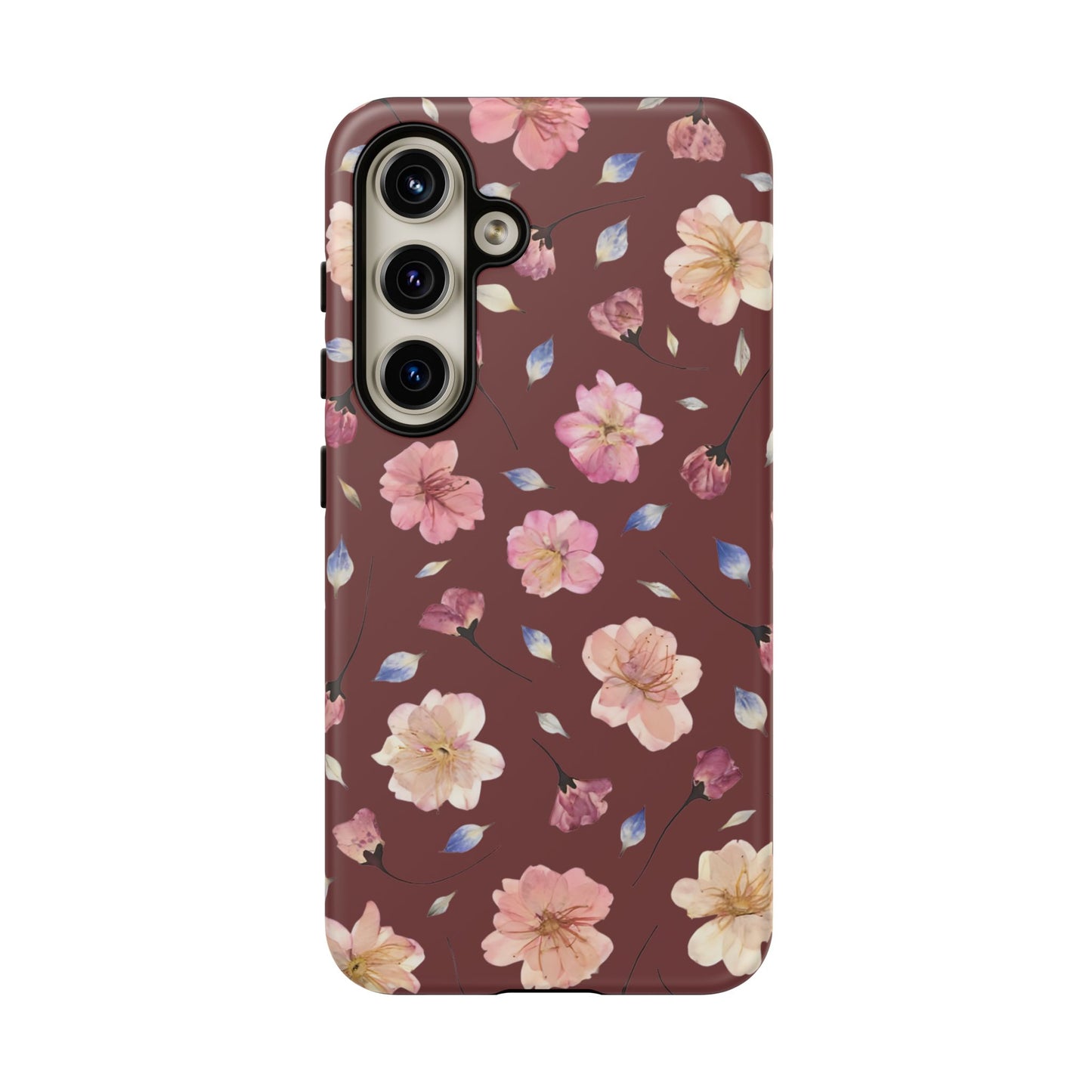 Coque Téléphone Samsung, iPhone & Google Pixel Renforcée Mate – Design Floral Fleurs de Cerisier sur Fond Bordeaux | Protection Antichoc | Idée Cadeau Pour Elle