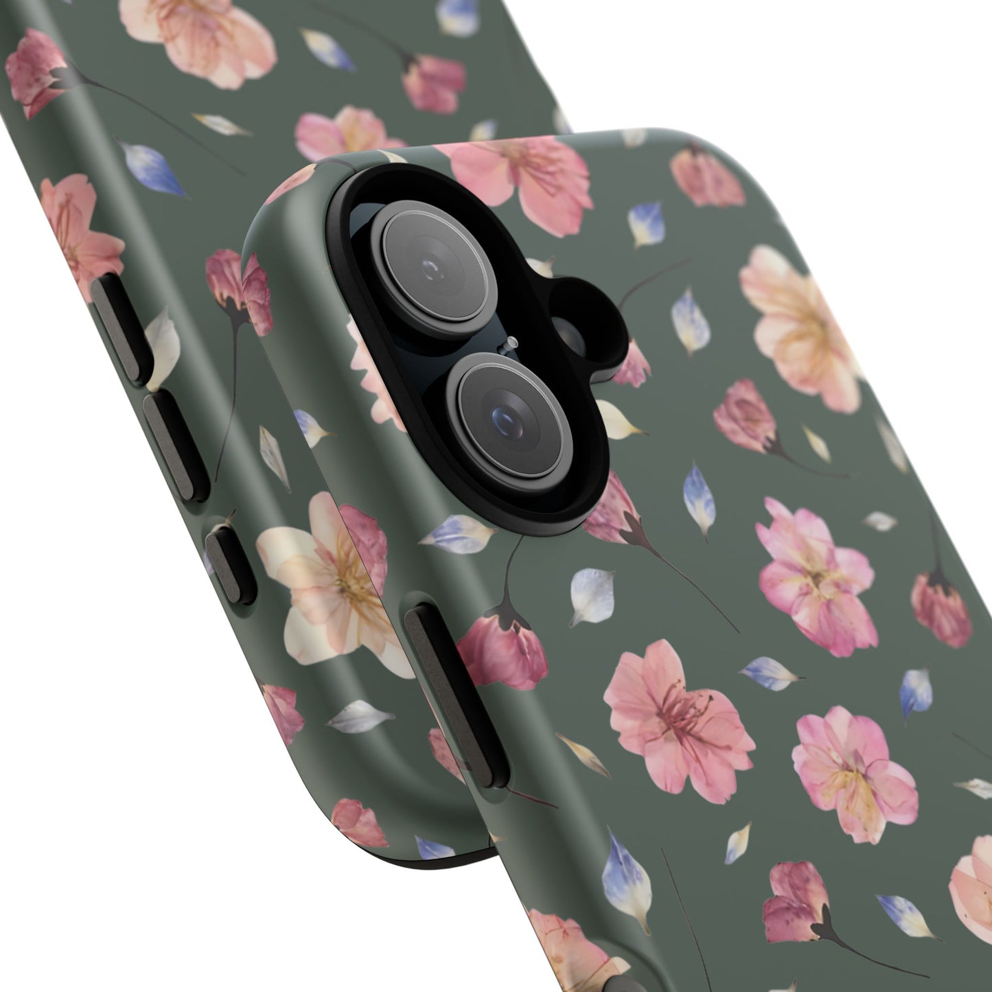 Coque Téléphone Samsung, iPhone & Google Pixel Renforcée Mate – Design Floral Fleurs de Cerisier sur Fond Verte Minéral | Protection Antichoc | Idée Cadeau Femme
