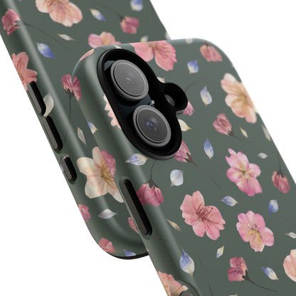 Coque Téléphone Samsung, iPhone & Google Pixel Renforcée Mate – Design Floral Fleurs de Cerisier sur Fond Verte Minéral | Protection Antichoc | Idée Cadeau Femme