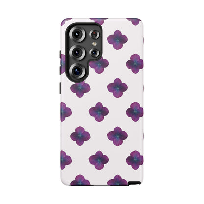 Coque Téléphone Samsung, iPhone & Google Pixel Renforcée Mate – Design Floral Epuré Fleurs de Hortensia sur Fond Blanc Perlé | Protection Antichoc | Idée Cadeau Anniversaire