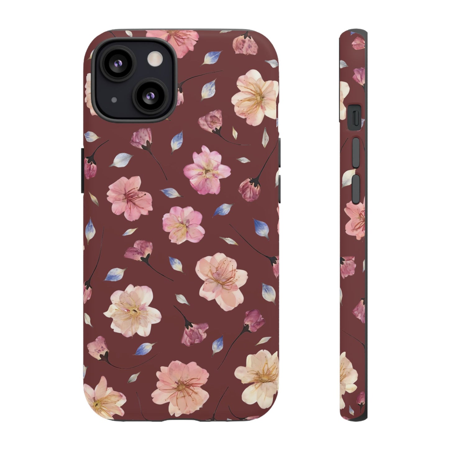 Coque Téléphone Samsung, iPhone & Google Pixel Renforcée Mate – Design Floral Fleurs de Cerisier sur Fond Bordeaux | Protection Antichoc | Idée Cadeau Pour Elle