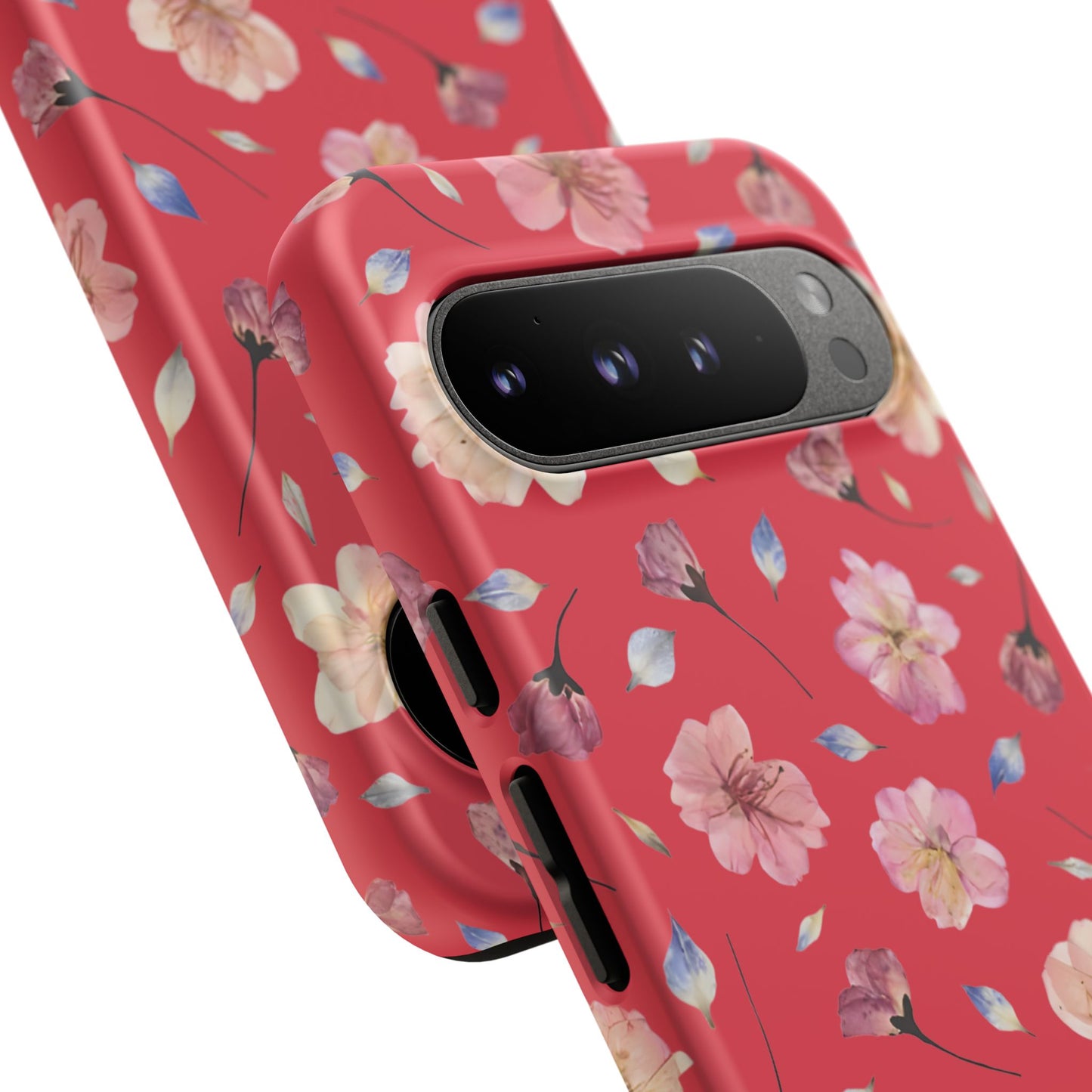 Coque Téléphone Samsung, iPhone & Google Pixel Renforcée Mate – Design Floral Fleurs de Cerisier sur Fond Rouge Féminin | Protection Antichoc | Idée Cadeau Femme