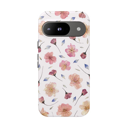 Coque Téléphone Samsung, iPhone & Google Pixel Renforcée Mate – Design Floral Fleurs de Cerisier sur Fond Blanc Poudré | Protection Antichoc | Idée Cadeau Femme