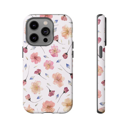 Coque Téléphone Samsung, iPhone & Google Pixel Renforcée Mate – Design Floral Fleurs de Cerisier sur Fond Blanc Poudré | Protection Antichoc | Idée Cadeau Femme