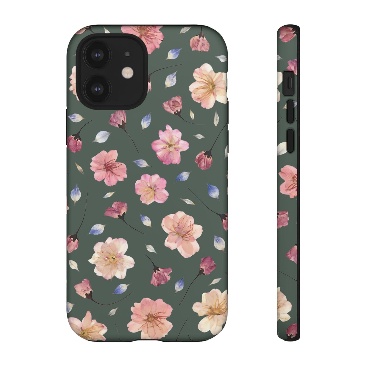 Coque Téléphone Samsung, iPhone & Google Pixel Renforcée Mate – Design Floral Fleurs de Cerisier sur Fond Verte Minéral | Protection Antichoc | Idée Cadeau Femme