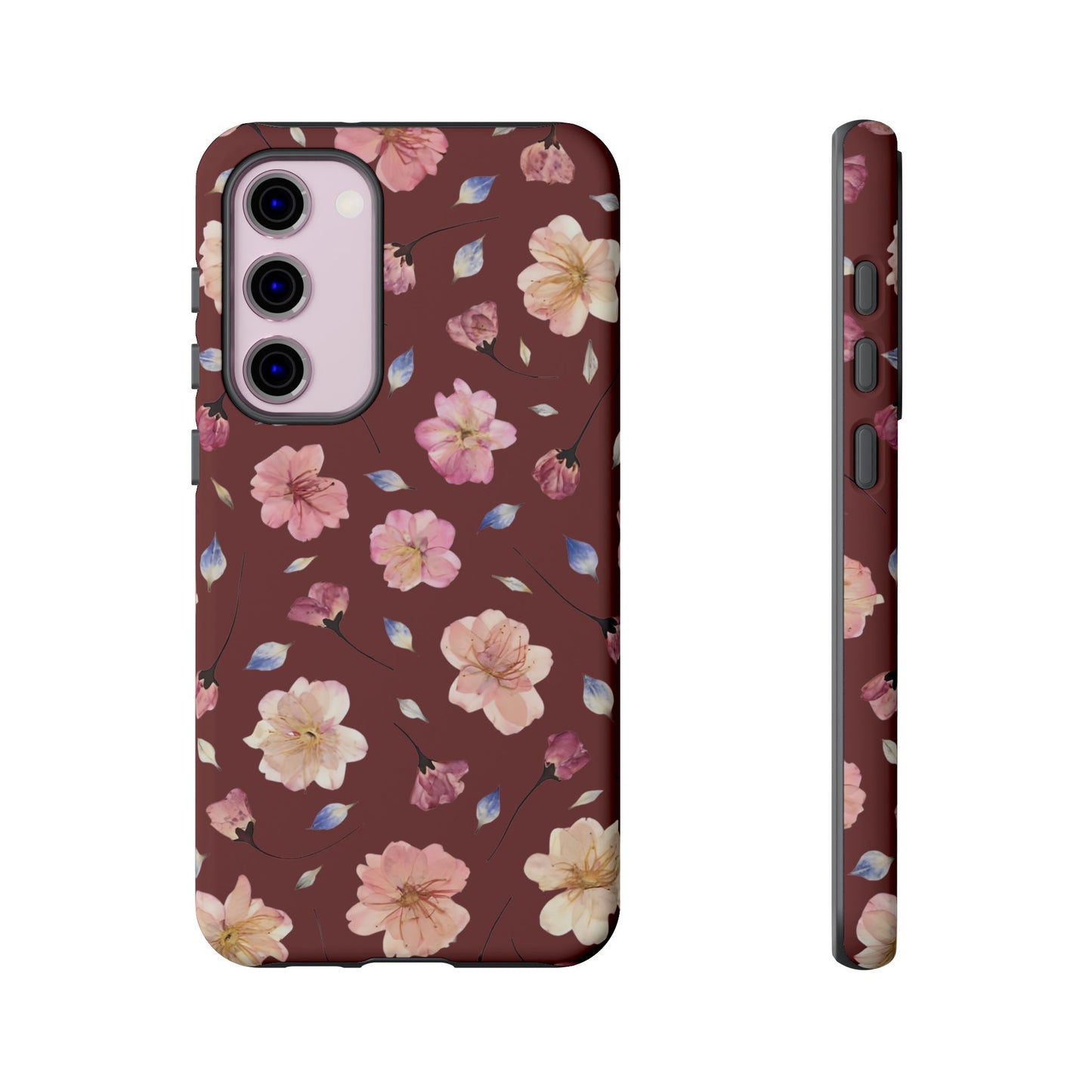 Coque Téléphone Samsung, iPhone & Google Pixel Renforcée Mate – Design Floral Fleurs de Cerisier sur Fond Bordeaux | Protection Antichoc | Idée Cadeau Pour Elle