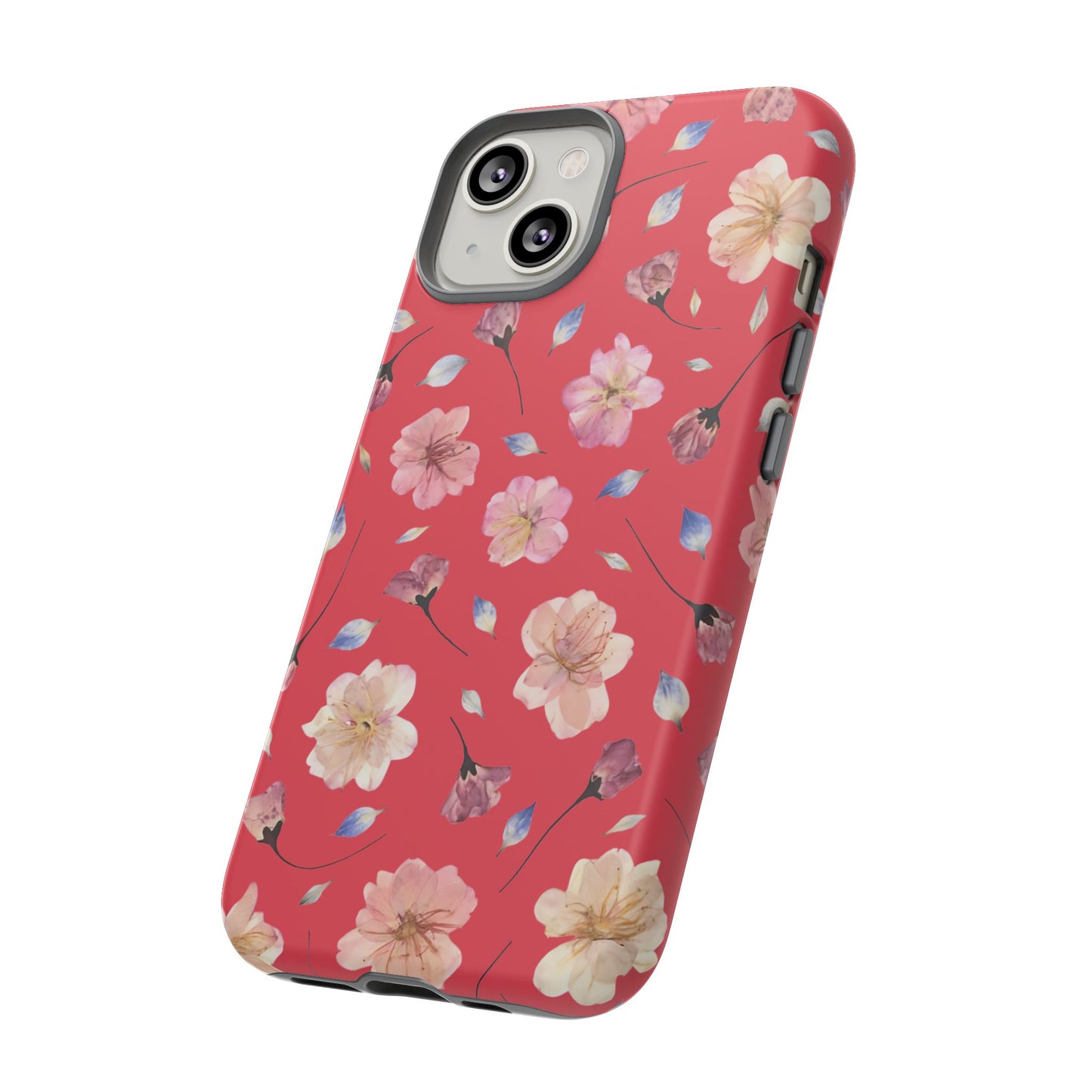 Coque Téléphone Samsung, iPhone & Google Pixel Renforcée Mate – Design Floral Fleurs de Cerisier sur Fond Rouge Féminin | Protection Antichoc | Idée Cadeau Femme