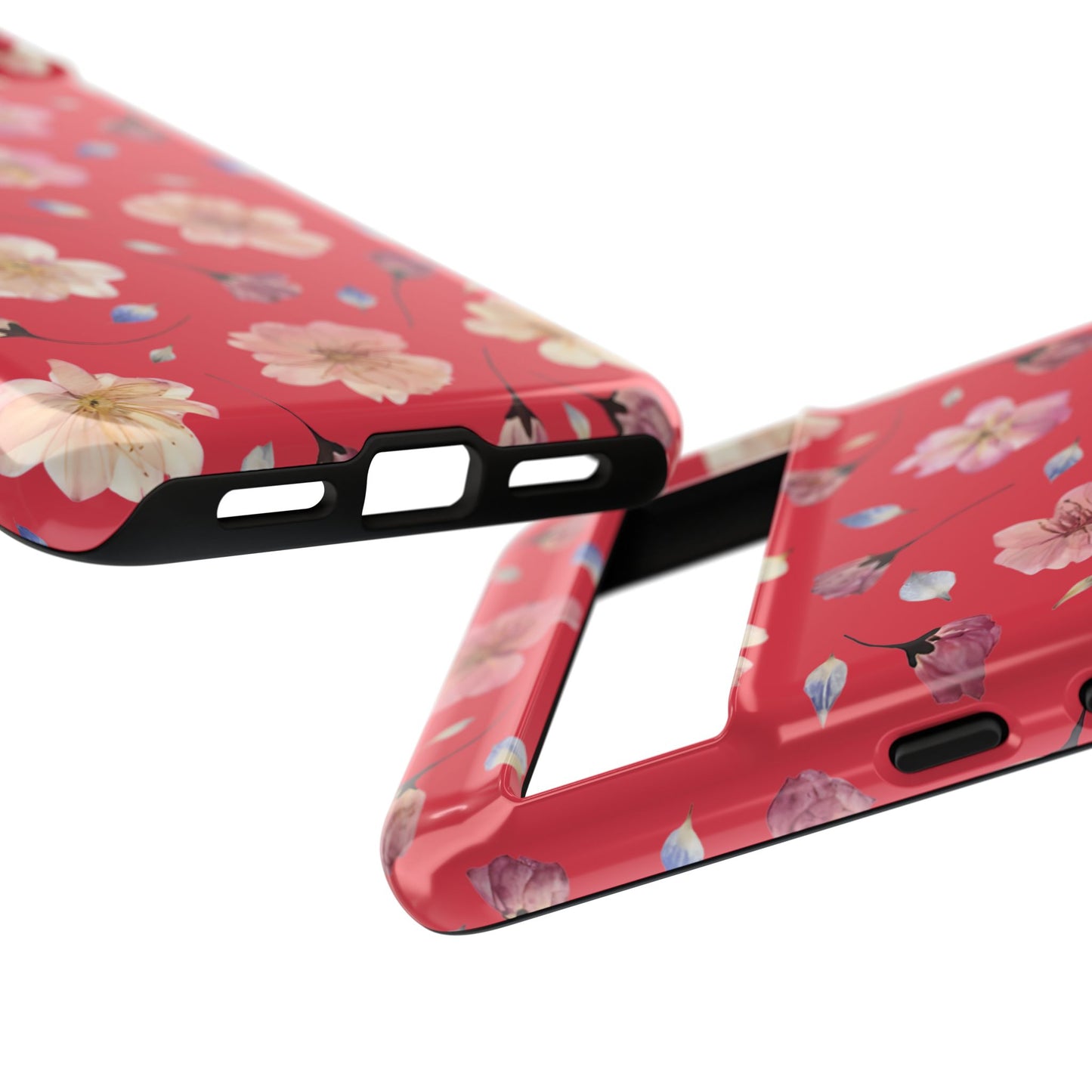 Coque Téléphone Samsung, iPhone & Google Pixel Renforcée Mate – Design Floral Fleurs de Cerisier sur Fond Rouge Féminin | Protection Antichoc | Idée Cadeau Femme