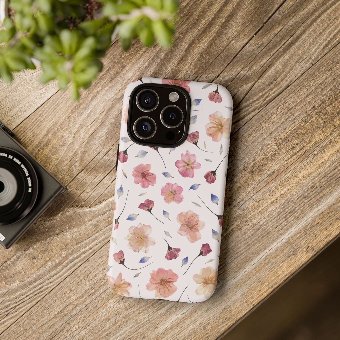 Coque Téléphone Samsung, iPhone & Google Pixel Renforcée Mate – Design Floral Fleurs de Cerisier sur Fond Blanc Poudré | Protection Antichoc | Idée Cadeau Femme