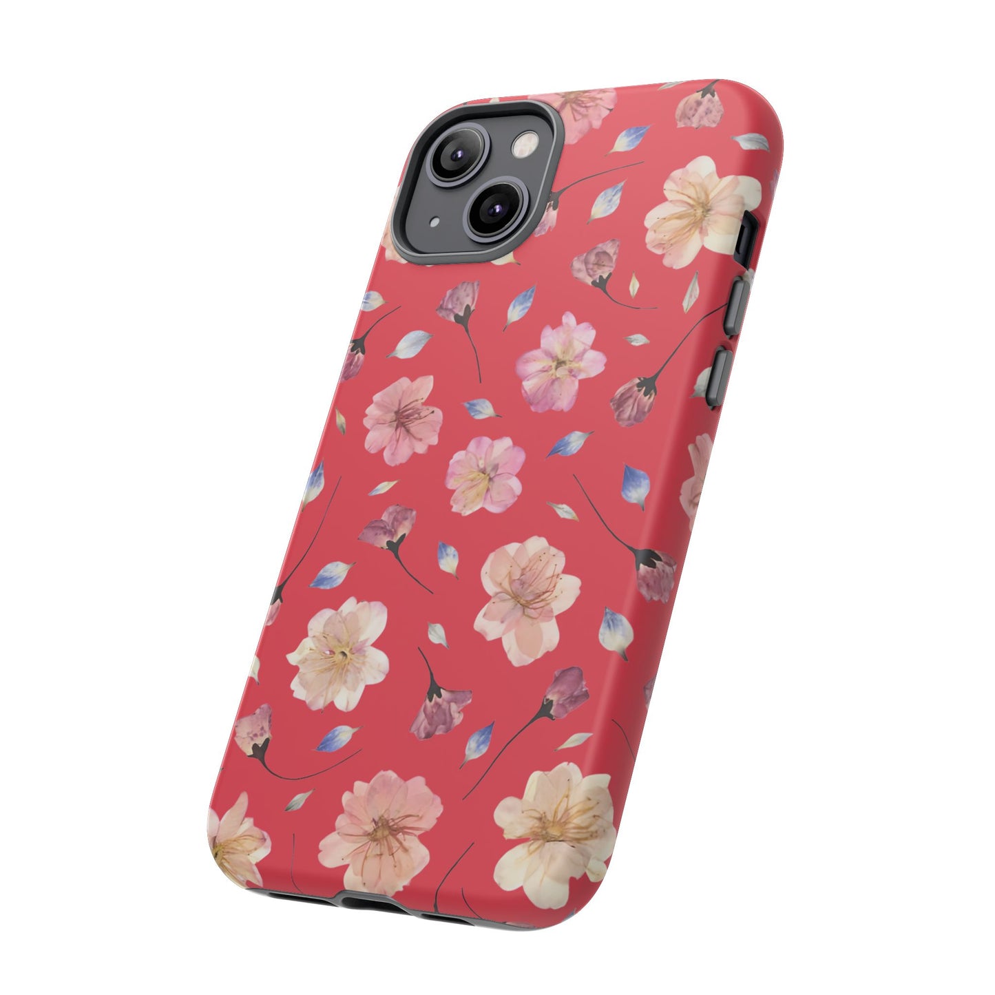 Coque Téléphone Samsung, iPhone & Google Pixel Renforcée Mate – Design Floral Fleurs de Cerisier sur Fond Rouge Féminin | Protection Antichoc | Idée Cadeau Femme