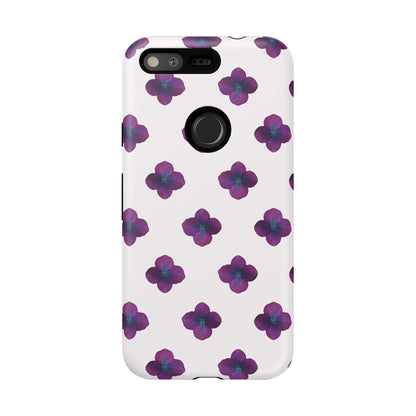 Coque Téléphone Samsung, iPhone & Google Pixel Renforcée Mate – Design Floral Epuré Fleurs de Hortensia sur Fond Blanc Perlé | Protection Antichoc | Idée Cadeau Anniversaire