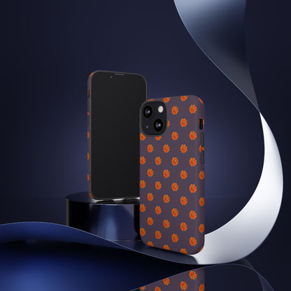 Coque Téléphone Samsung, iPhone & Google Pixel Renforcée Mate – Design Floral Epuré Fleurs de Cosmos Orange sur Fond Couleur Prune | Protection Antichoc | Idée Cadeau Femme