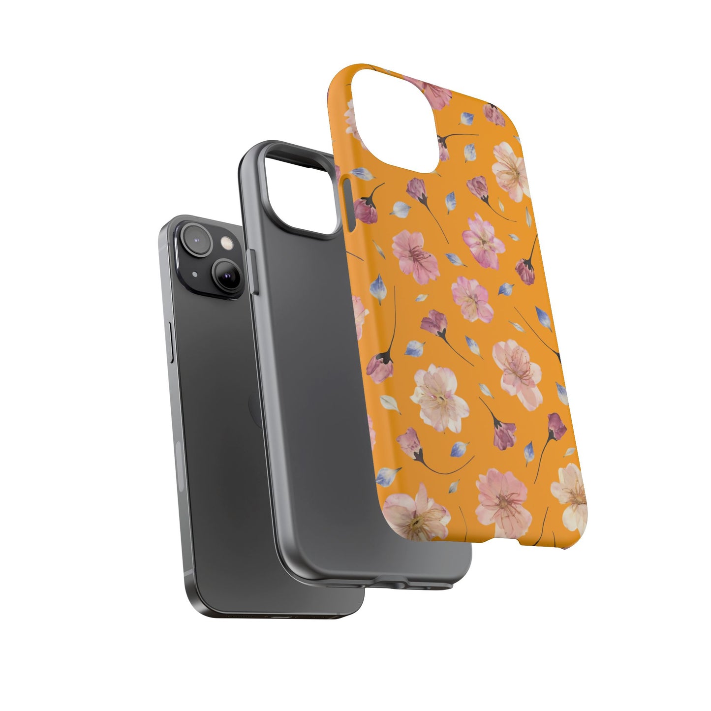 Coque Téléphone Samsung, iPhone & Google Pixel Renforcée Mate – Design Floral Fleurs de Cerisier sur Fond Couleur Curcuma| Protection Antichoc | Idée Cadeau Femme
