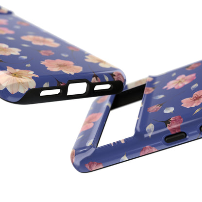 Coque Téléphone Samsung, iPhone & Google Pixel Renforcée Mate – Design Floral Fleurs de Cerisier sur Fond Bleu Encre | Protection Antichoc | Idée Cadeau Pour Elle