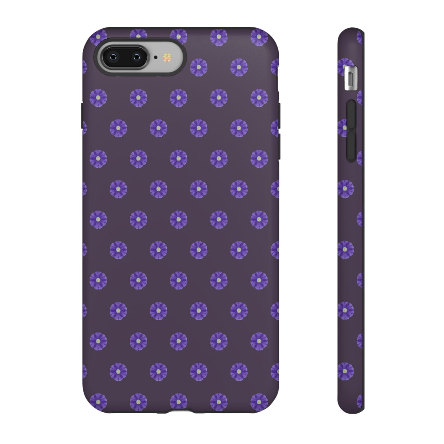 Coque Téléphone Samsung, iPhone & Google Pixel Renforcée Mate – Design Floral Epuré Fleurs de Primevère sur Fond Couleur Prune| Protection Antichoc | Idée Cadeau Femme