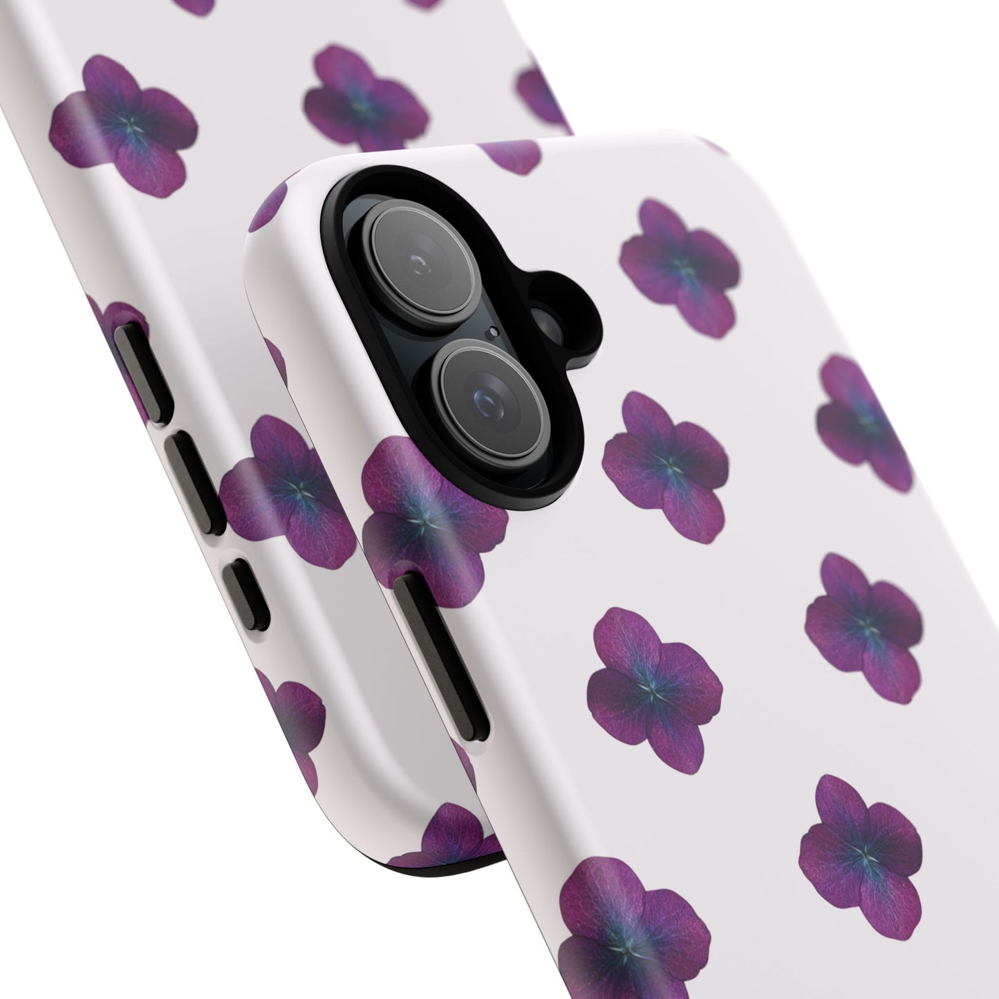 Coque Téléphone Samsung, iPhone & Google Pixel Renforcée Mate – Design Floral Epuré Fleurs de Hortensia sur Fond Blanc Perlé | Protection Antichoc | Idée Cadeau Anniversaire