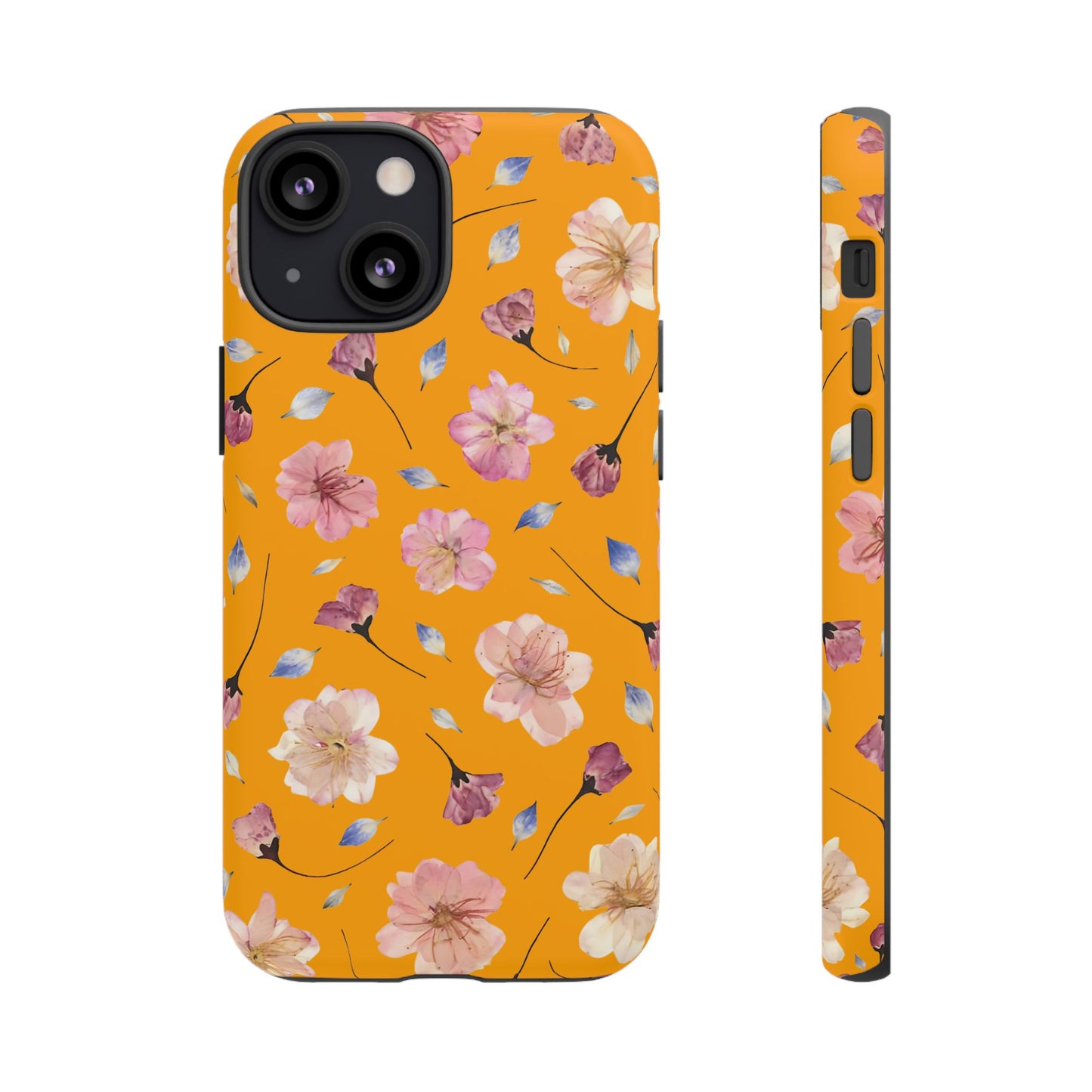 Coque Téléphone Samsung, iPhone & Google Pixel Renforcée Mate – Design Floral Fleurs de Cerisier sur Fond Couleur Curcuma| Protection Antichoc | Idée Cadeau Femme