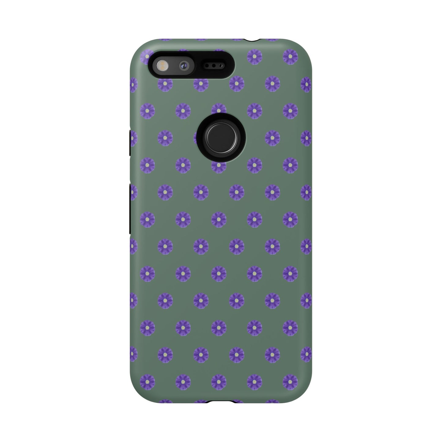 Coque Téléphone Samsung, iPhone & Google Pixel Renforcée Mate – Design Floral Epuré Fleurs de Primevère sur Fond Vert Minéral | Protection Antichoc | Idée Cadeau Femme