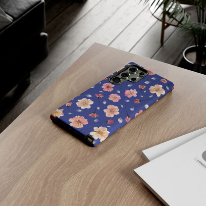 Coque Téléphone Samsung, iPhone & Google Pixel Renforcée Mate – Design Floral Fleurs de Cerisier sur Fond Bleu Encre | Protection Antichoc | Idée Cadeau Pour Elle