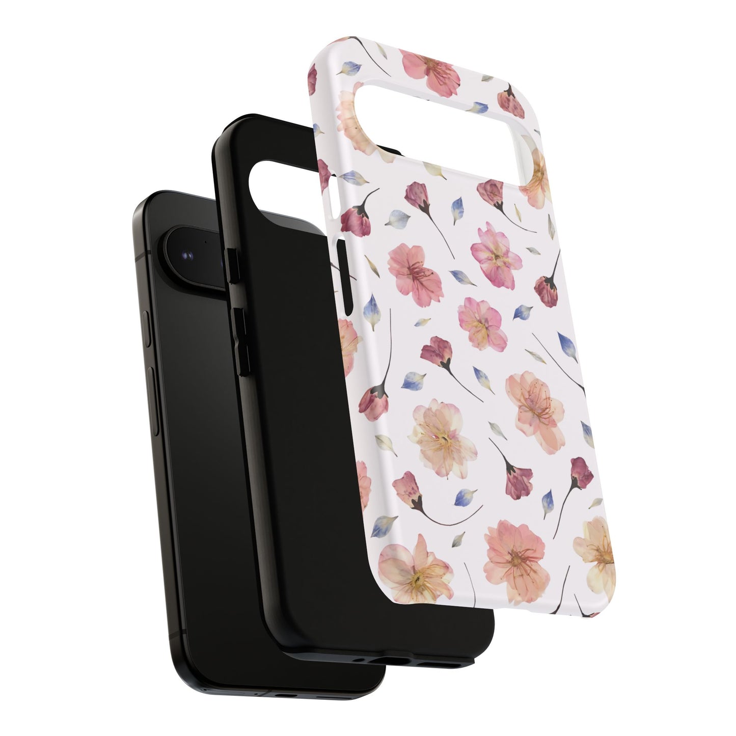 Coque Téléphone Samsung, iPhone & Google Pixel Renforcée Mate – Design Floral Fleurs de Cerisier sur Fond Blanc Poudré | Protection Antichoc | Idée Cadeau Femme