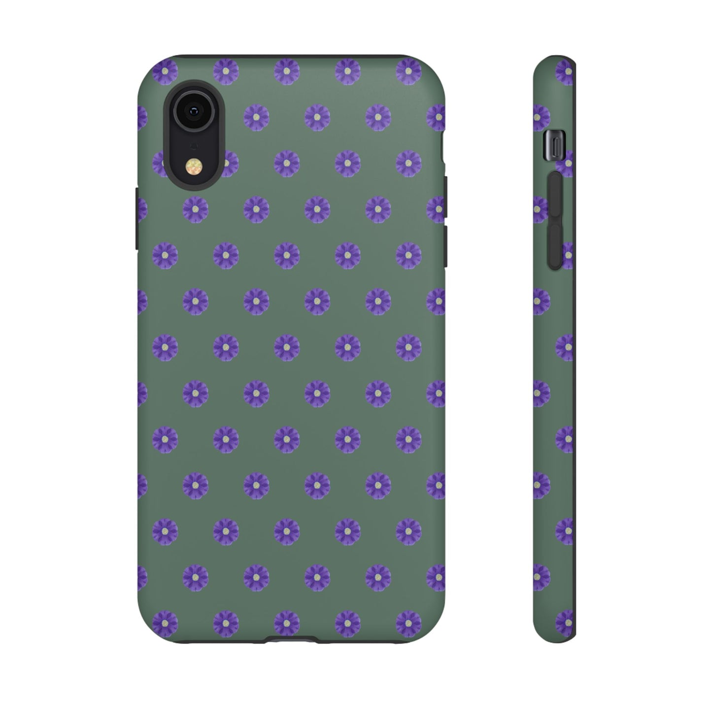 Coque Téléphone Samsung, iPhone & Google Pixel Renforcée Mate – Design Floral Epuré Fleurs de Primevère sur Fond Vert Minéral | Protection Antichoc | Idée Cadeau Femme