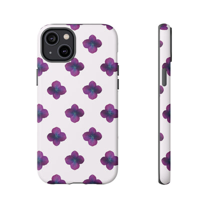 Coque Téléphone Samsung, iPhone & Google Pixel Renforcée Mate – Design Floral Epuré Fleurs de Hortensia sur Fond Blanc Perlé | Protection Antichoc | Idée Cadeau Anniversaire