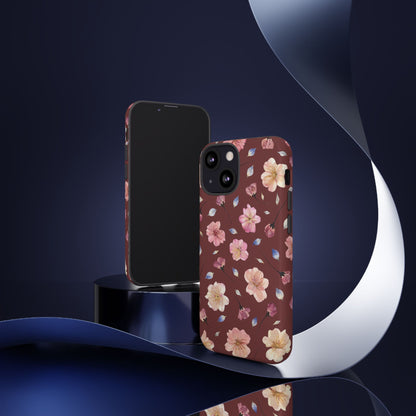 Coque Téléphone Samsung, iPhone & Google Pixel Renforcée Mate – Design Floral Fleurs de Cerisier sur Fond Bordeaux | Protection Antichoc | Idée Cadeau Pour Elle