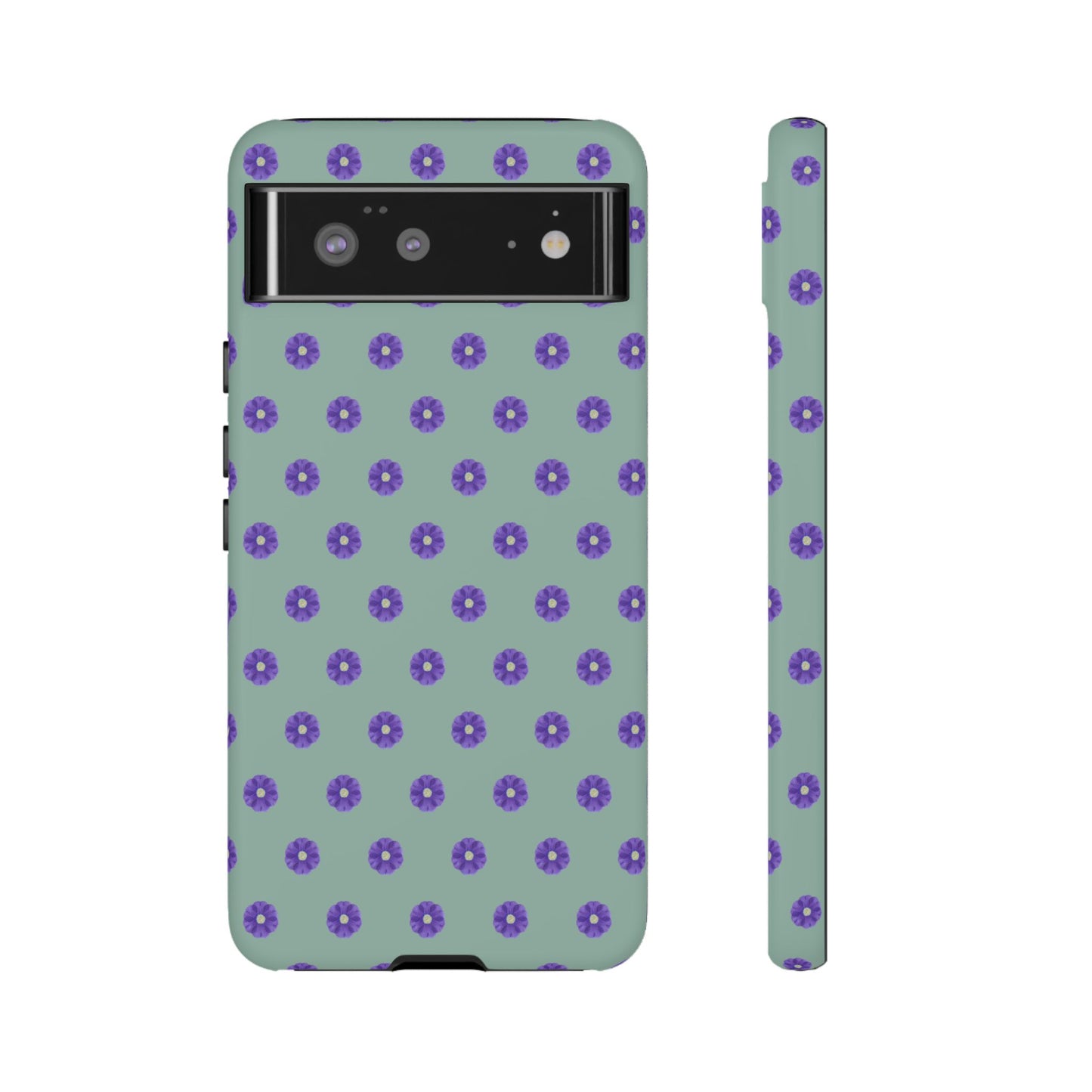 Coque Téléphone Samsung, iPhone & Google Pixel Renforcée Mate – Design Floral Epuré Fleurs de Primevère sur Fond Vert Eucalyptus | Protection Antichoc | Idée Cadeau Anniverssaire