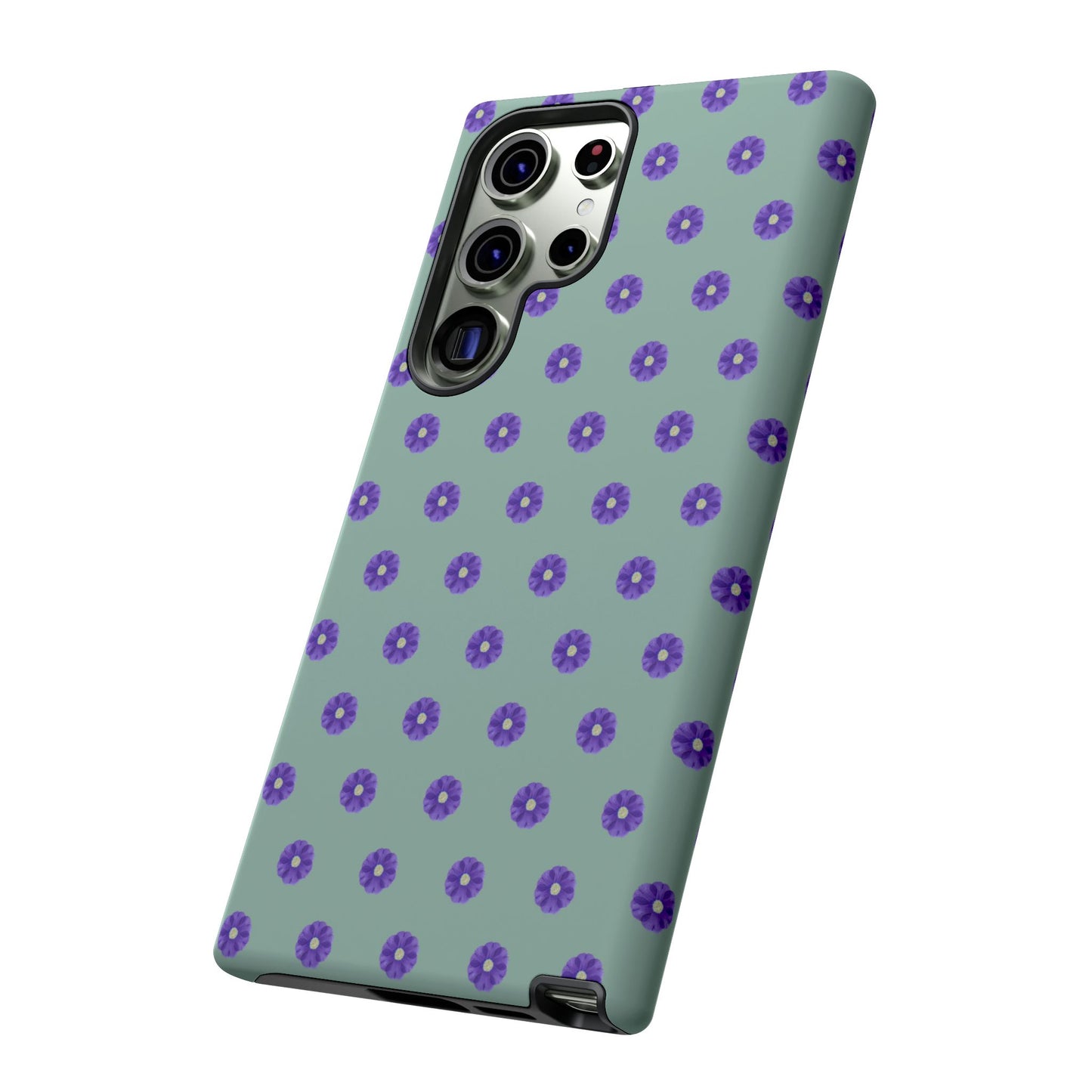 Coque Téléphone Samsung, iPhone & Google Pixel Renforcée Mate – Design Floral Epuré Fleurs de Primevère sur Fond Vert Eucalyptus | Protection Antichoc | Idée Cadeau Anniverssaire