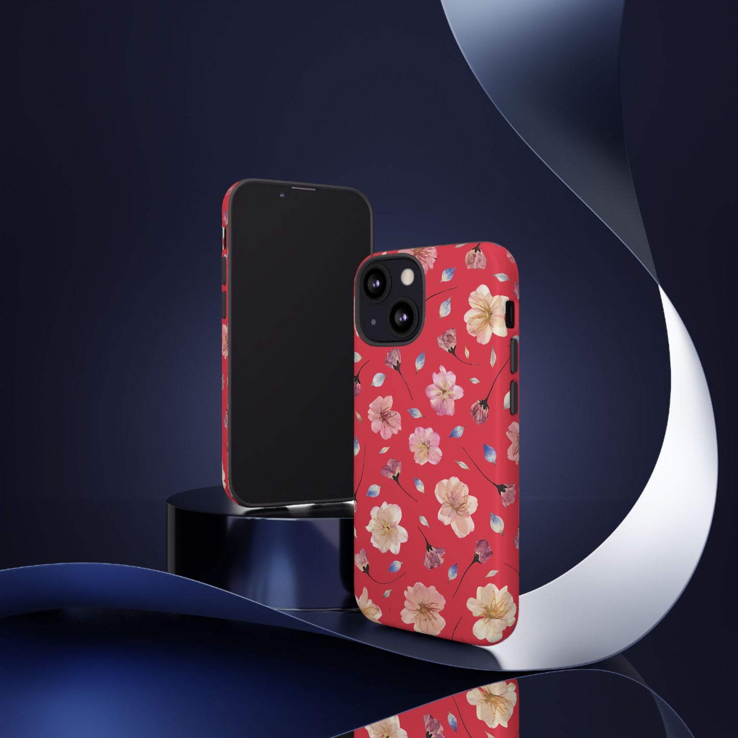 Coque Téléphone Samsung, iPhone & Google Pixel Renforcée Mate – Design Floral Fleurs de Cerisier sur Fond Rouge Féminin | Protection Antichoc | Idée Cadeau Femme