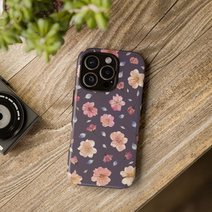 Coque Téléphone Samsung, iPhone & Google Pixel Renforcée Mate – Design Floral Fleurs de Cerisier sur Fond Couleur Prune | Protection Antichoc | Idée Cadeau Femme