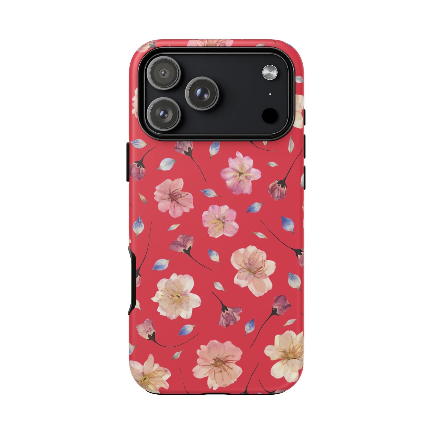 Coque Téléphone Samsung, iPhone & Google Pixel Renforcée Mate – Design Floral Fleurs de Cerisier sur Fond Rouge Féminin | Protection Antichoc | Idée Cadeau Femme