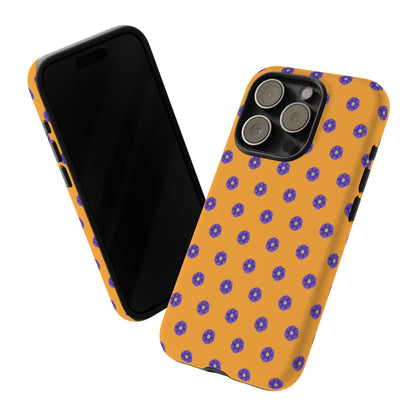 Coque Téléphone Samsung, iPhone & Google Pixel Renforcée Mate – Design Botanique Epuré Fleurs de Primevère sur Fond Ambre | Protection Antichoc | Idée Cadeau Femme