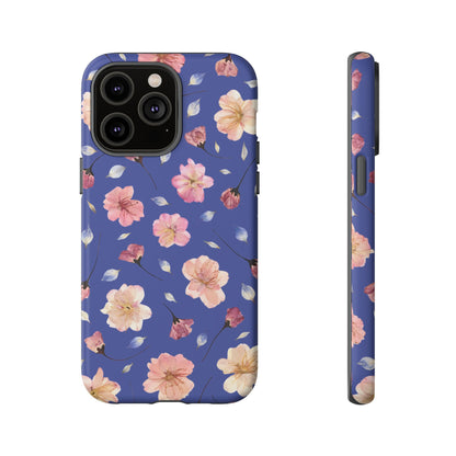 Coque Téléphone Samsung, iPhone & Google Pixel Renforcée Mate – Design Floral Fleurs de Cerisier sur Fond Bleu Encre | Protection Antichoc | Idée Cadeau Pour Elle